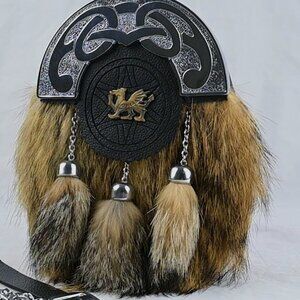 Highlander Men Kilt Sporran With Chrome Scottish Brown Leather Sporran NEW
